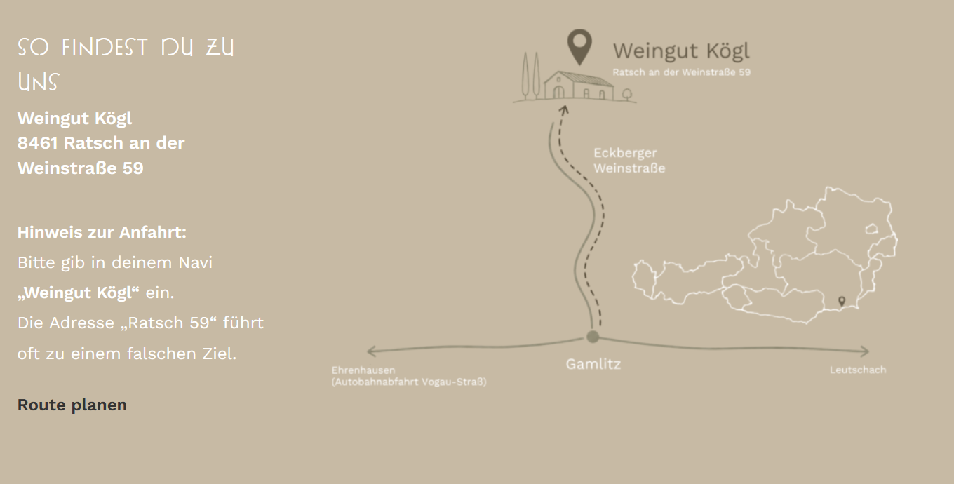 Wegskizze von Gamlitz über die Eckberger Weinstraße zum Weingut Kögl