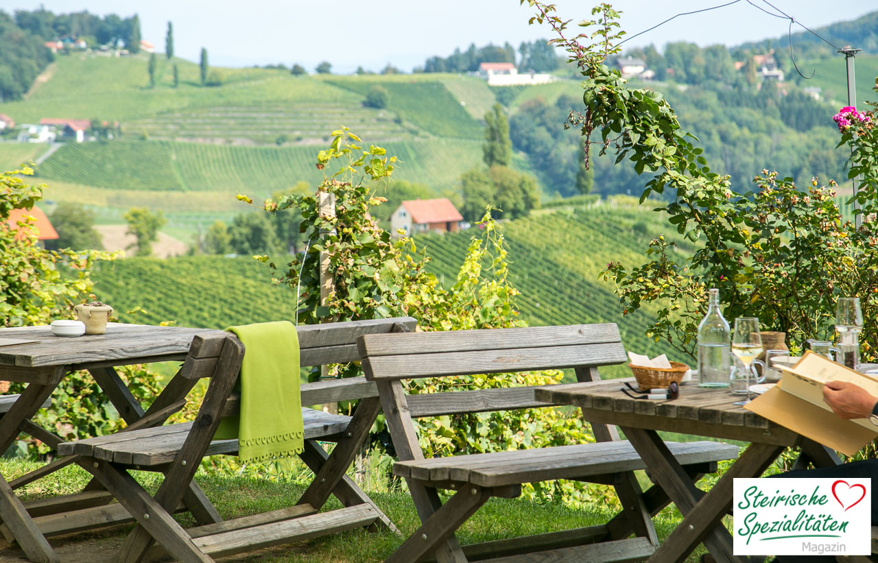 Buschenschank-Terrasse mit Blick über die Weingärten